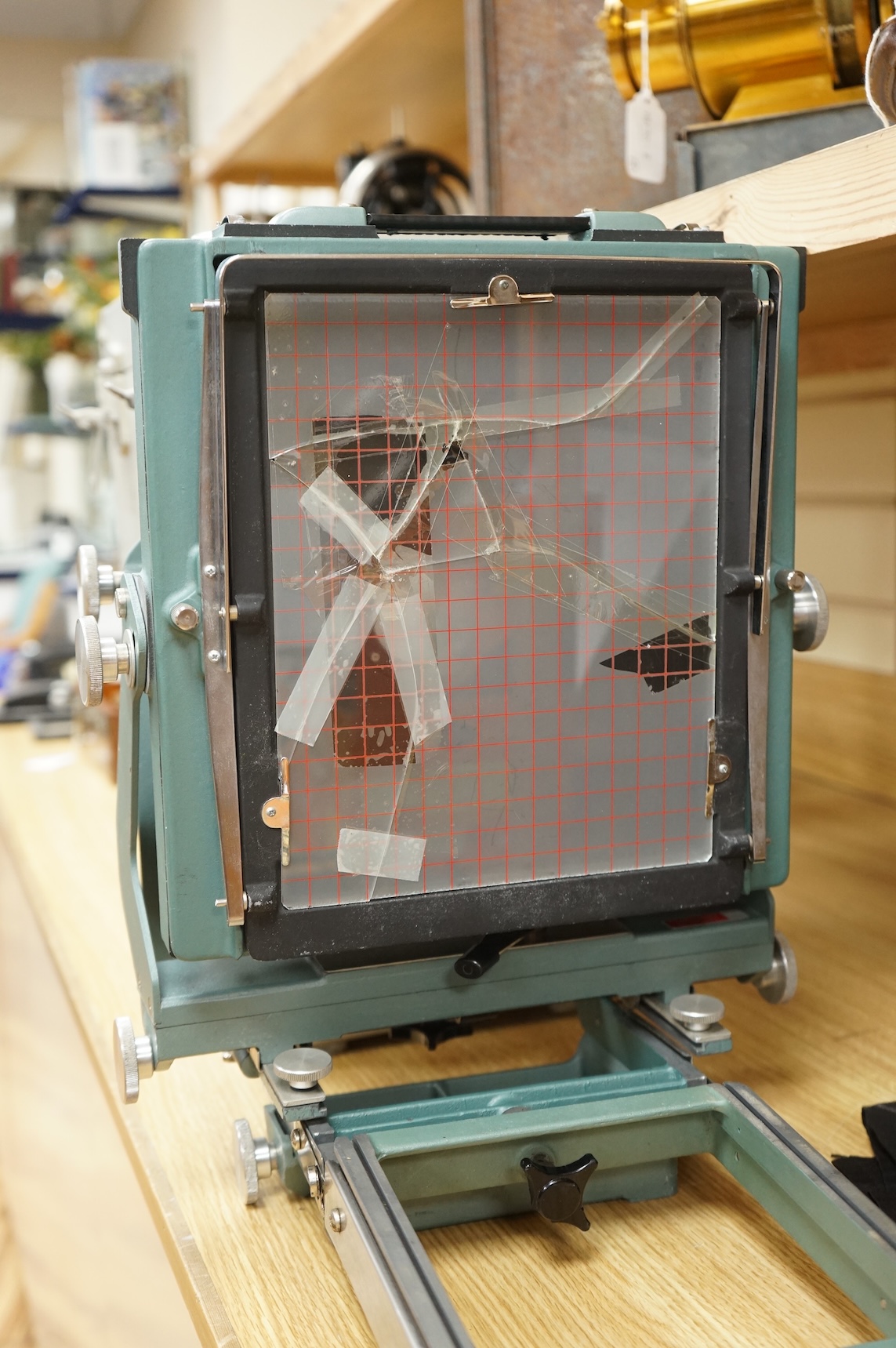A Calumet C1, 1950s 10 x8 studio camera in its original flight case with applied label reading; ‘Calumet Manufacturing Company, Chicago, Illinois, Made in U.S.A.’